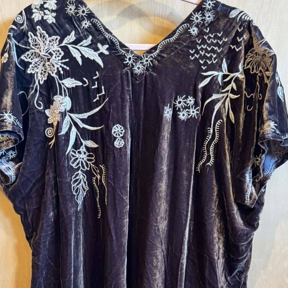 Johnny Was Velvet Tunic Dress - Dark Brown embroidered - XS - Picture 4 of 12